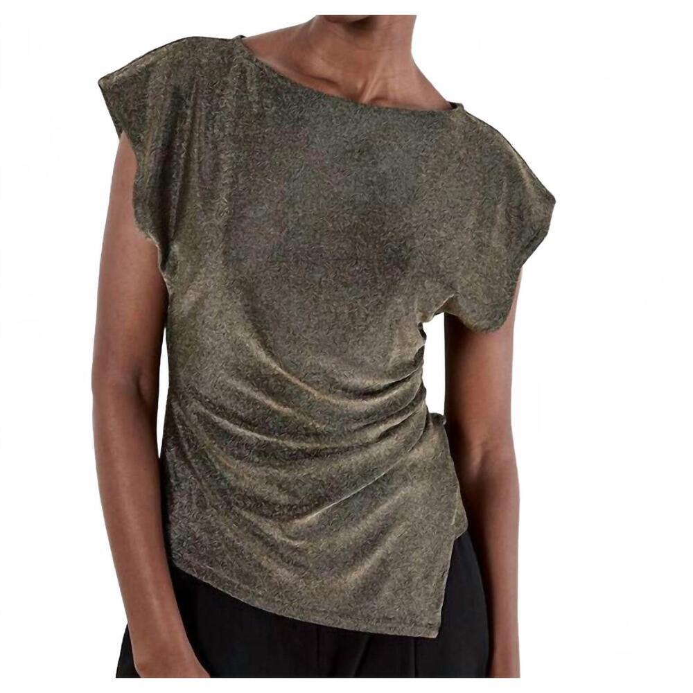 NEW APRICOT sparkle side ruched jersey top in yellow